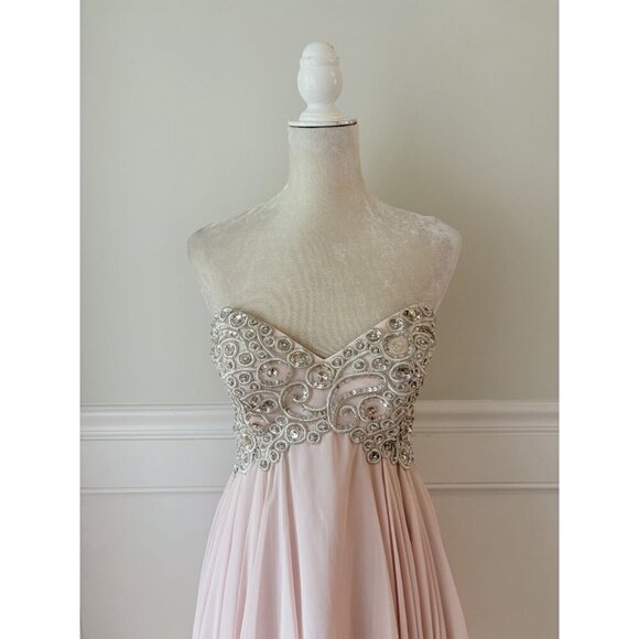 Xscape NWT Strapless Pink Chiffon Embellished Babydoll Dress 12 NEW Corset Back - Picture 4 of 7